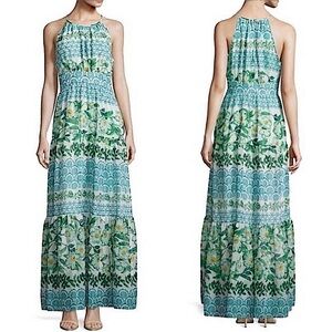 Eliza J Floral‎ Halter Maxi Dress Women’s sz 14 Blue Green Yellow